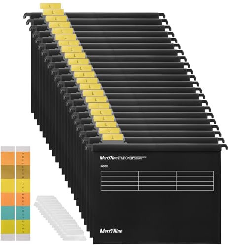A4 Suspension Files, MerryNine 24 PCS Polypropylene Filing Cabinet Suspension Files with Tabs and Card Inserts for School Home Work Office Organization **Check Size Before Ordering**