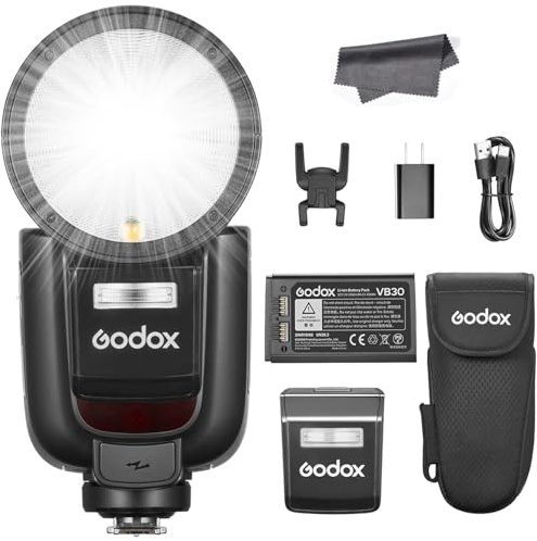 GODOX V1 Pro C V1Pro-C Round Head Flash Speedlite for Canon, 2.4G Wireless HSS 1/8000s, 76Ws Li-ion Battery Speedlight, Detachable Sub Flash Support Type-C, M/TTL Flash Mode (Godox V1-C Upgraded)