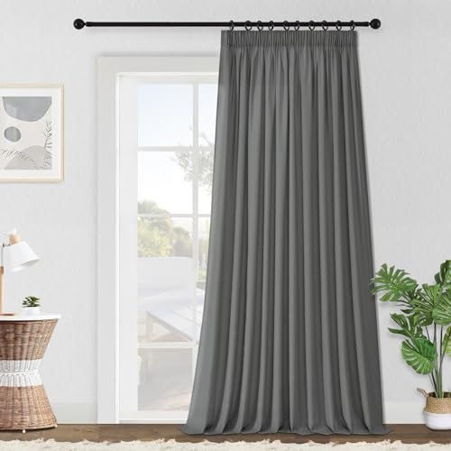 MRTREES Grey Pencil Pleat Door Curtains, Window Curtains for Bedroom and Sitting Room, 1 Panel 90x90 Inch 228x228 CM Dark Grey