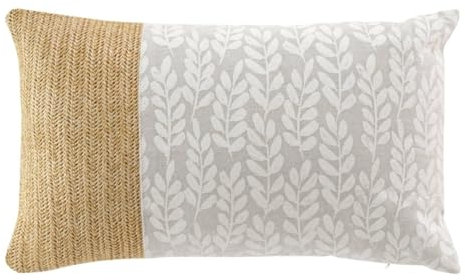 MACOSA U1612328 Kissen Jute Baumwolle Bast Blätter 30 x 50 cm mit Reißverschluss inkl. Füllung Sofakissen modern Dekokissen Zierkissen (Blätter)