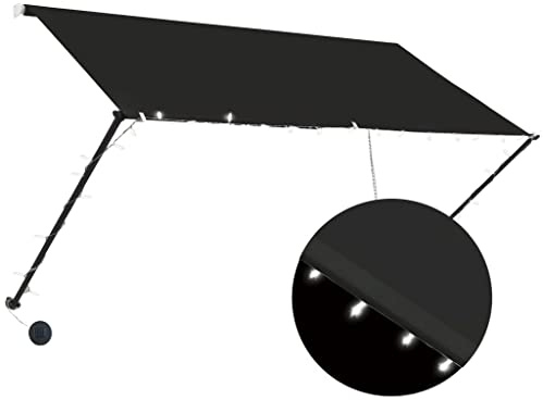 Tenda da giardino per terrazze, tenda da sole retrattile con LED, 250 x 150 cm, antracite per terrazza