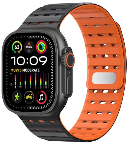 Delidigi Magnetarmband Kompatibel mit Apple Watch Ultra 2/Ultra Armband 49mm 46mm 45mm 44mm 42mm,Starke Atmungsaktives Silikon Sport Ersatzband für iWatch Ultra 2 Series 10/9/8/7/6/5/3/SE Herren Damen
