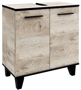 FACKELMANN TE-A Waschtischunterschrank 60 cm breit mit Füßen, Braun hell – Eleganter, moderner Badschrank mit praktischem Stauraum und verstellbarem Einlegeboden
