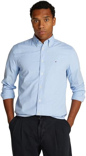 Tommy Hilfiger Men’s Flex Poplin Gingham Regular Fit Shirt, Multicolor (Sweet Blue/Optic White), L