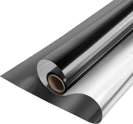 MOCNT Film Fenetre sans Tain Film Miroir pour Fenêtre Anti Regard Film Autocollant de Protection Solaire Film Teinte de Vitre Adhésif Privée Film Gris Foncé 60cmX300cm