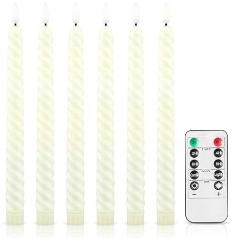 Vehoukli 6 Stück LED Kerzen Stabkerzen Flammenlose Schwebende Kerzen mit Timerfunktion Fernbedienung Echtwachs-Spiral-Fensterkerzen für Weihnachtsdeko Heimdekoration Hochzeit Party 2 x 25 cm(cm)