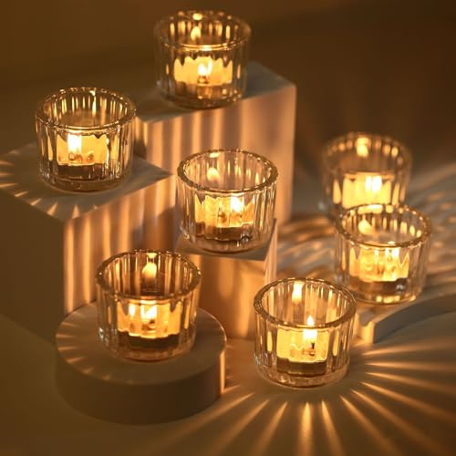 Teelichtgläser Set, 12er-Pack Teelichthalter 5,5 cm Dm x 3,7 cm Höhe | Kerzengläser, Votivkerzenhalter,klar Teelichthalter Glas für Heimdekoration, Hochzeiten, Partys & Tischdekoration