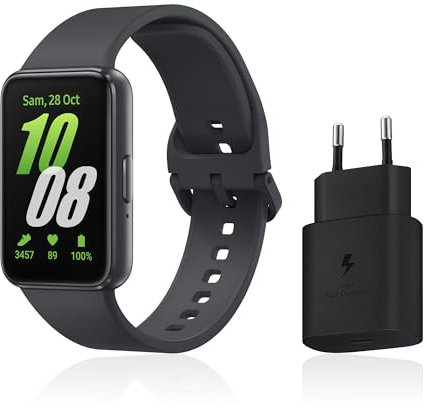 SAMSUNG Galaxy Fit3, braccialetto collegato, caricabatterie rapido incluso, display da 1,6 pollici, notifiche SMS e chiamate, caratteristiche sportive e benessere, IP68, batteria a lunga durata,