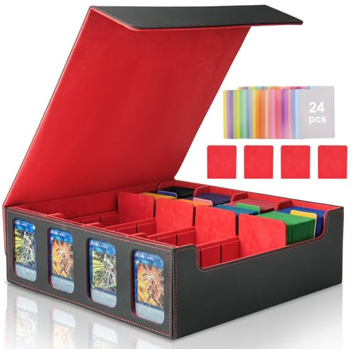 Jamiukro Caja de almacenamiento para tarjetas MTG Commander, caja de almacenamiento para tarjetas coleccionables, funda magnética de cuero de PU, puede contener 3000 TCG tarjetas de doble capa, negro