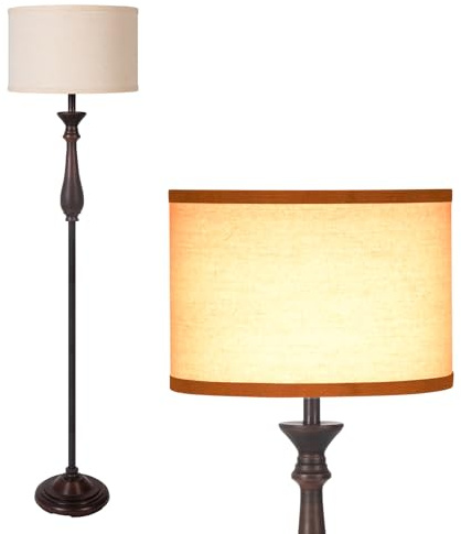 HonoDing 66.2'' Vintage-Bodenlampe für Wohnzimmer, Mid-Century-Höhen-Stehlampe, hohe Stablampe mit Leinen-Schirm, Bodenlampen für Lesen, Schlafzimmer (Dunkelbraun)