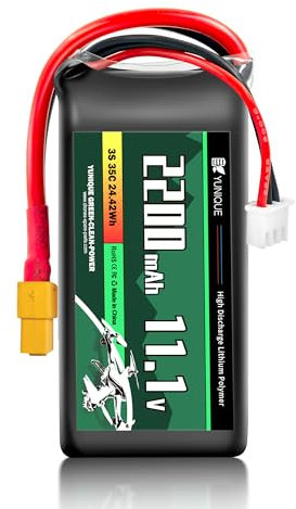 YUNIQUE GREEN-CLEAN-POWER Lipo Akku 3S 11.1V 2200mAh 35C mit XT60 Stecker Silikonkabel Softcase 75x33x25mm 140g Hochleistungsakku RC Modelle