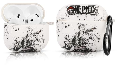 LEWOTE Compatibile con Apple AirPods 4 custodia protettiva divertente con simpatico cartone animato sottile cover con portachiavi [serie One Piece] (Zoro)