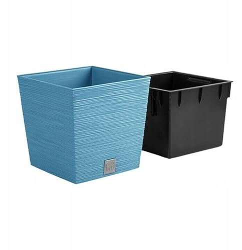 B2C Square FURU Style Look Planter Tall Flower Plant Pot Indoor Outdoor Garden Home Decor Garden Patio Textured with Spacer Insert (Scandinavian blue, 300mm - 12)