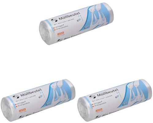 Lot de 60 sacs poubelle universels Plus, avec poignée de transport, 60 l.