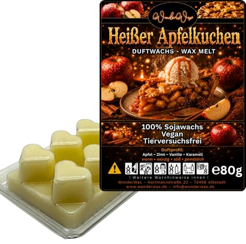 WonderWax® Duftriegel 6 x Duftwachs Herzen Weiß Heißer Apfelkuchen | Farbe: Weiß | Raumduft für Duftlampen, Wax Melt, Sojawachs, Indoor Duftöl Wachs schmelzen für Aromalampe