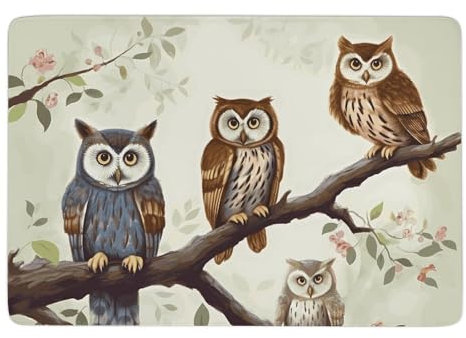 Teppich mit Eulen auf einem Ast, stilvolle Korallen-Samt-Fußmatten, rutschfest, große Badewannen, Bodenmatte, Badezimmerteppich mit Gummi-Rückseite, waschbarer Teppich für Spielzimmer