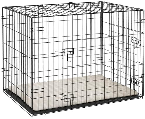 PawHut Cage pour Chien, Cage de Transport pour Chien Pliable, avec 2 Portes, Plateau Amovible, Coussin Doux Lavable, Cadre en Acier, 76 x 53 x 60 cm, Noir