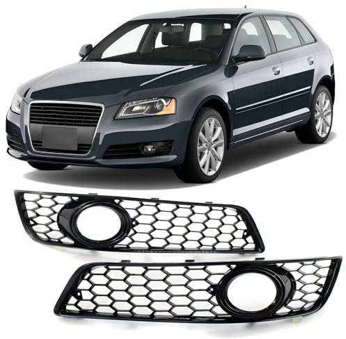 GSRECY Griglia paraurti anteriore per fendinebbia, colore nero lucido, stile a nido d'ape, compatibile con Audi A3 8P 2008-2012, solo paraurti standard, lato sinistro e destro