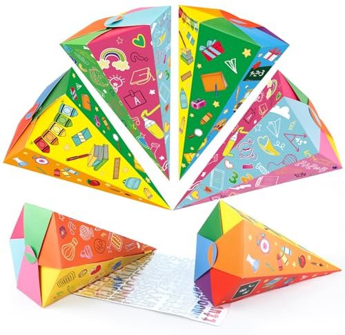 Aitsite 6 Stück Schultüte Bastelset, 30cm Geschwister Schultüte mit Deko Aufklebern, Zuckertüte Junge Zuckertüte Mädchen, Mini Schultüten zum Befüllen für Kinder Partys