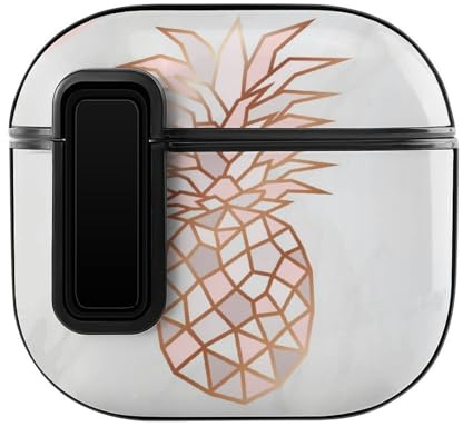 Niapessel for AirPods 4 Case, Rose Gold Pineapple Marble Print Compatible with Apple Airpods 4th Generation Case for Women Men, PC Hard Shell Full Protective Case Cover