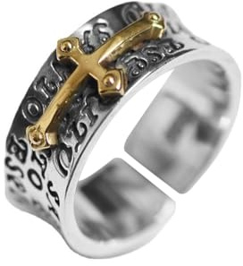 KONFEN Herren Ring, Öffnung Verstellbarer Ring Wikinger Cross/Durchbrochenes/Zopfmuster, Textgravur Offene Retro Punk Hip Hop Gothic Schmuck Vintage Geburtstag/Weihnachten Geschenk Männer Jungen