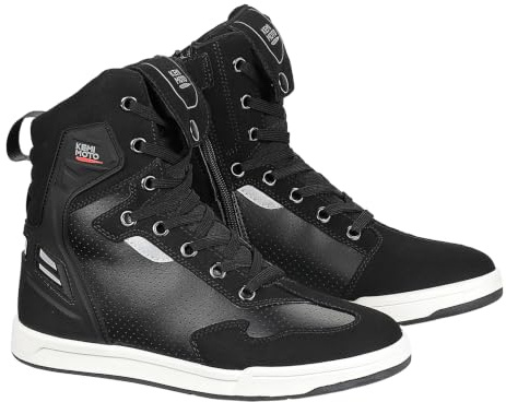 KEMIMOTO Motorrad Schuhe Herren, Motorradstiefel Causal,mit Verstärkte Schaltpads, Aktmungsaktiver Motororad High- Top-Sneaker Männer,Schwarz