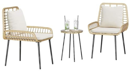vidaXL Garden Dining Set 3 pcs Brown and Black and Cream, Garden and Terrace, Modern Rattan Chair, Stylish Outdoor Furniture Set, Patio Lounge with Casual Seating and Dining