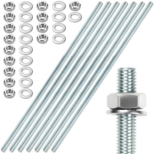 7 pièces de tige filetée M6 Tiges filetées M6 X 300 mm Tige filetée Boulons filetés Acier plaqué zinc Vis filetées Zinc bleu Tiges filetées avec 14 pièces d'écrous à six pans creux et 14 pièces de