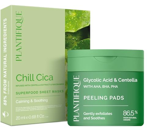 PLANTIFIQUE Koreanische Gesichtsmaske 5 Pack mit Superfoods - Feuchtigkeitsspendende, beruhigende und lindernde Tuchmasken & Toner Pads für alle Hauttypen, 60 Stück