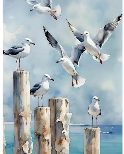 GLIDIAM 40x50cm Diamond Painting Eckige Steine Möwen Meer, Diamant Malerei Bilder Tiere Möwe, DIY Full Drill Basteln Erwachsene, Mosaik Stickerei Kreuzstich Geschenk für Wanddeko Wohnzimmer