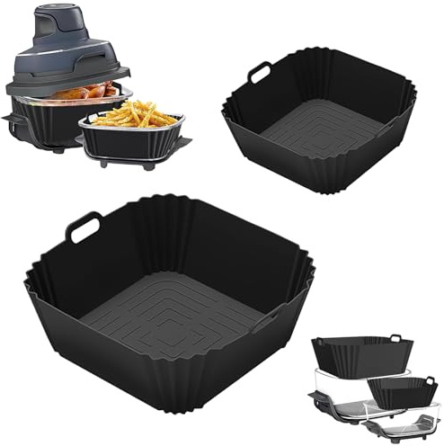 Lot de 2 Moules Silicone Air Fryer, Spécial pour Ninja CRISPi FN101EU 3,8L et 1,4L, Air Fryer Accessoires Réutilisables, Moule Air Fryer Ninja, Sans Odeur et Antiadhésif, Couleur Noire