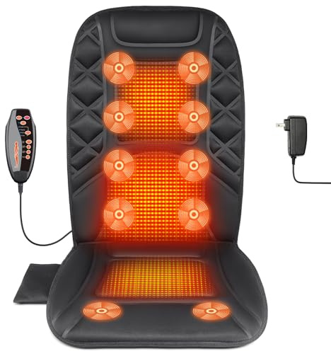 CARSHION 10 Vibrating Massage Nodes Back Massager Chair Pad for Pain Relief Home Office Use