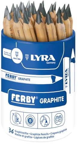 LYRA Ferby Graphitstifte natur 12cm Runddose Karton 36 Stk. | Dreikant, unlackiert, Mine 6,3mm, kurz, 12cm