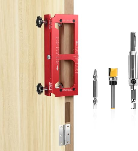 Idong Door Hinge Jig for Router, Adjustable Door Hinge Mortiser jig, Aluminum Alloy Woodworking Hole Opener Slotting Locator for Door & Cabinet, Hinge Installation Tool Fits 2.5 to 5 Length