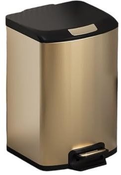 Waste Bins 9L Square Stainless Steel Kitchen Pedal Bin Metal Cupboard Food Waste Recycling Trash Can(Gold)