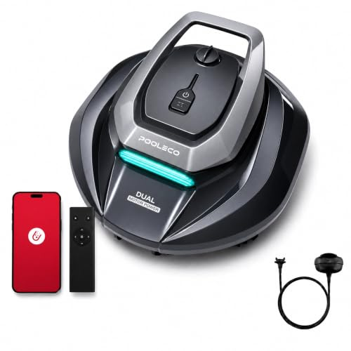 Pooleco Robot Aspirador Piscina sin Cable con Flotador, 3 Motores, Control por App y Mando, Estacionamiento Automático, Recogida sin Pértiga, Limpieza de Fondo para Todo Tipo de Piscinas, 90Min, 80m²