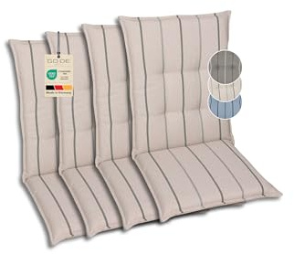 GO-DE Textil Bequeme und attraktive Polsterauflagen für Mittellehner-Gartenstühle (4er-Set, Stripes Exclusive beige, Mittellehner)