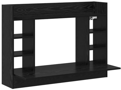 HETFTJN Wandtisch Schwarz Eichenoptik 105x48x75 cm Kleiner Schreibtisch mit Regal Holzwerkstoff Matt Modernes platzsparendes Design für Home Office Wohnzimmer Schlafzimmer Gaming PC