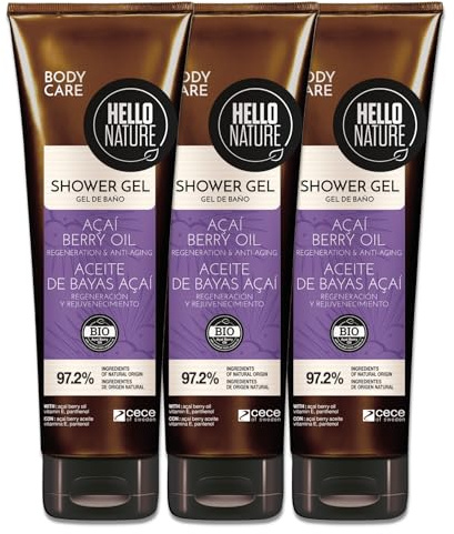 P-Beauty Naturkosmetik Duschgel mit Acai Öl - Veganes Shower Gel für Damen & Herren - Duschbad für trockene & sensible Haut feuchtigkeitsspendend, regenerierend (3x250ml)