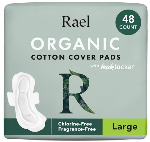 Rael Bio-Baumwollüberzug Binden Damen mit Flügeln - extra saugfähig, Auslaufschutz, ultra-dünn Damenbinden, duftstofffrei, chlorfrei, hypoallergen, vegan & tierversuchsfrei (Groß, 48 Stück)