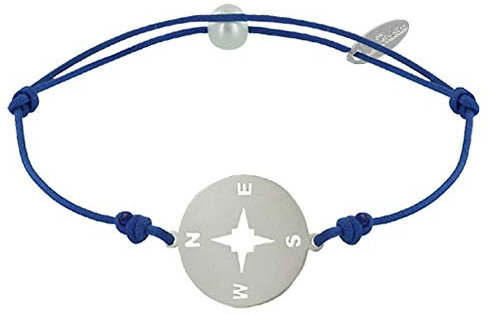 LES POULETTES BIJOUX - Bracelet Lien Médaille Argent 925 Ronde Rose des Vents - Bleu