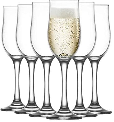 LAV 12x Clear 195ml Nevakar Glass Champagne Flutes - Reusable Prosecco Wine Wedding Party Drinking Glasses Gift Set