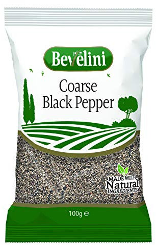 Bevelini Coarse Black Pepper 100g - Crushed Black Peppercorns for Cooking, Marinades, Curries & Seasoning - Aromatic Coarse Grind - 100% Pure, Natural, Vegan-Friendly Spice
