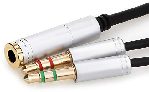 NANYI- Splitter per cuffie Cavo Mic, 3.5mm 4 Pin Femmina A 2x3.5mm 3 Pin Maschio Headphone Converter audio splitter Adattatore cavo (30cm / Argento)