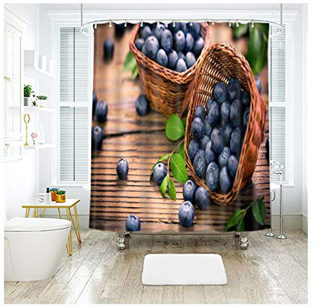 ANAZOZ Rideau de Douche Blueberry Polyester Imperméable Rideau de Baignoire 200x180cm