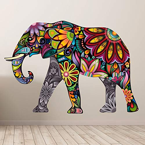 Sticker Tiere | Wandaufkleber Indischer Elefant - Tapete Dekoration Raum und Wohnzimmer | 60 x 85 cm
