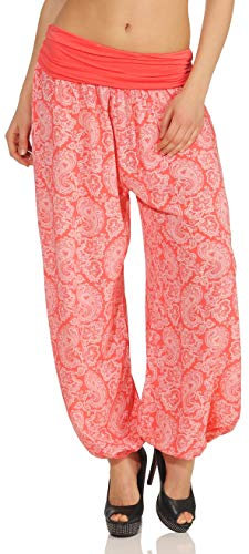 Malito - Damen Haremshose mit Orient Print - Pumphose aus Baumwolle - Stoffhose zum Tanzen, Chillen & Yoga - Aladinhose 8580 (Coral)