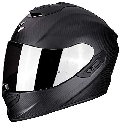 Scorpion EXO-1400 Solid Integralhelm schwarz matt Carbon Fiber für Roller Motorrad mit einziehbarem SpeedView Solar Visier Außenschale TCT (S)