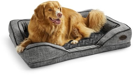 Silentnight Orthopaedic Dog Bed - Cosy Comfortable Pet Bed with Ergonomic Foam Body & Head Support - Super Soft Faux Fur & Sturdy Woven Removable Washable Cover, Non-Slip Base, Large 69x95cm, Grey