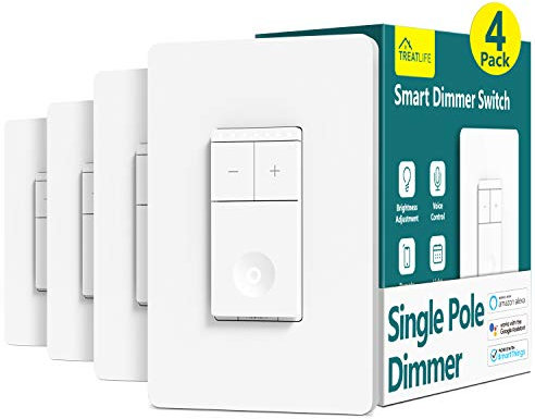 Smart Light Switch Treatlife Dimmer Light Switch, 4 Pack, Compatible with Alexa and Google Assistant, Neutral Wire Needed, 2.4G...